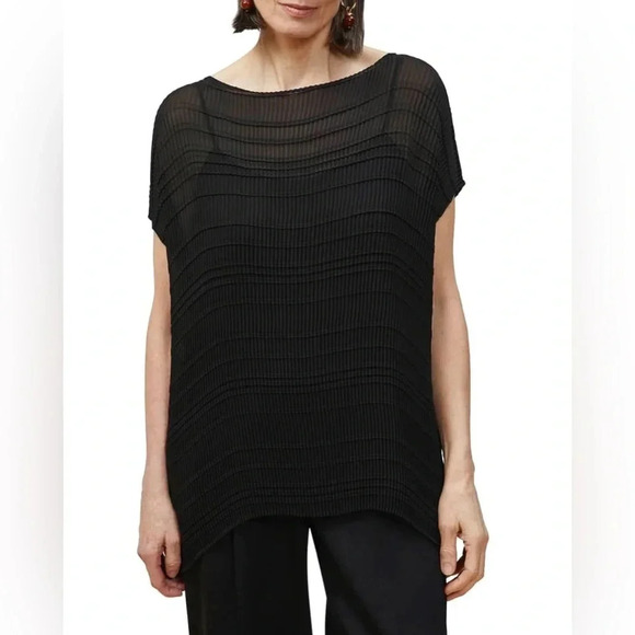 Lafayatte 148 Linen Blend Mara Textured Blouse with Tank Black - Picture 1 of 9